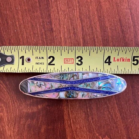 Beautiful Vintage Alpaca Silver Mexico Geometric Hair Barrett - Picture 6 of 7